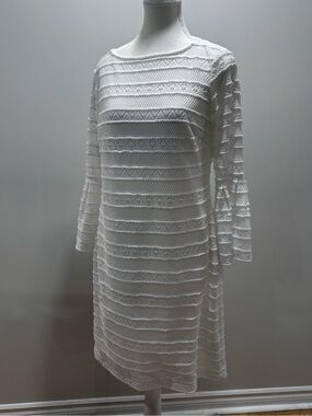 White Lace Dress with Bell Sleeves
